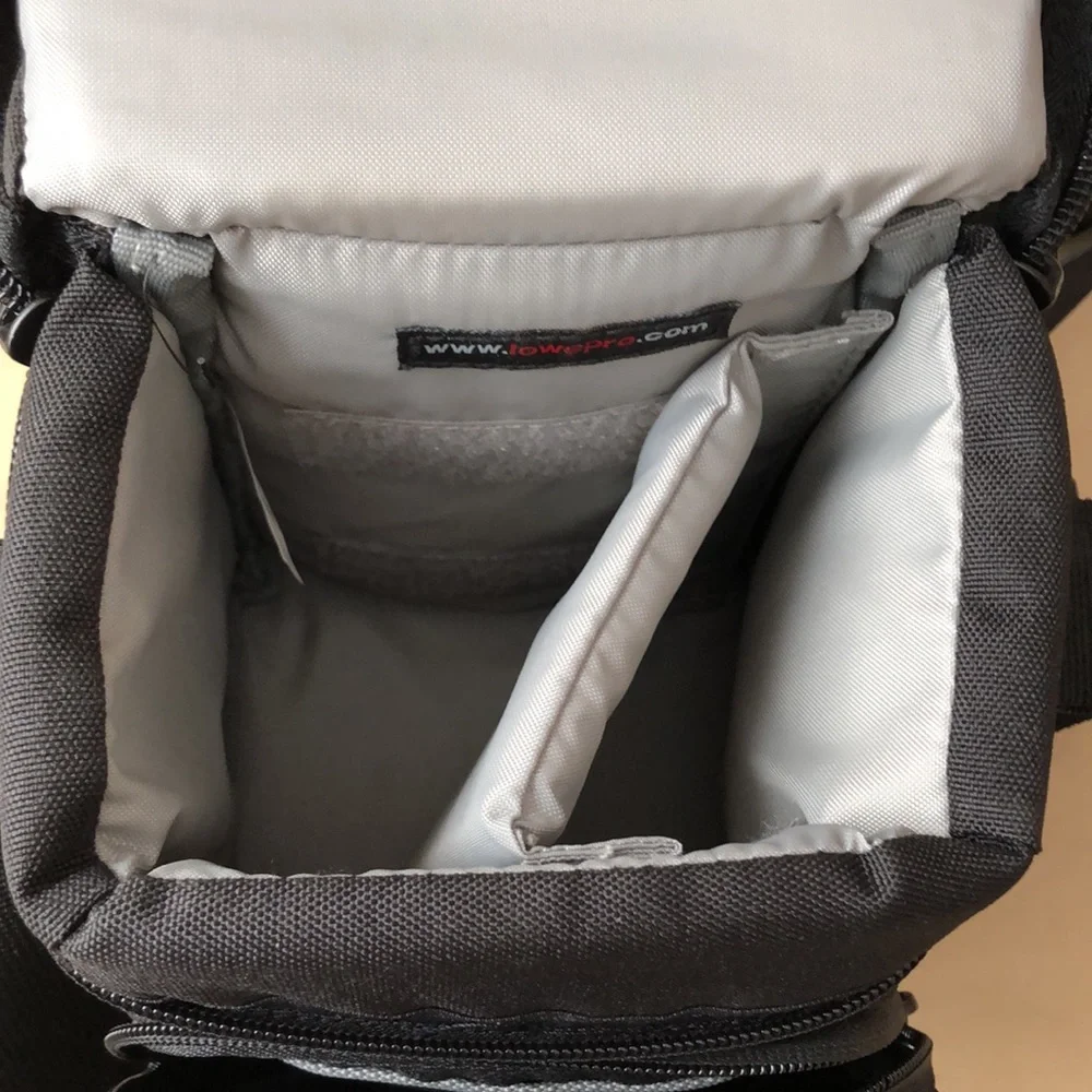Lowepro Camera Bag EX120 Black Gray lots of Pockets Adjustable Strap Crossbody